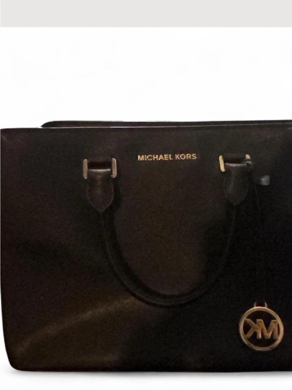 Michael Kors Black Saffiano Leather Zip Tote with Gold Hardware